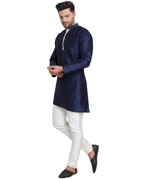 Mandarin Collar Cross Cut Kurta Pyjama Set