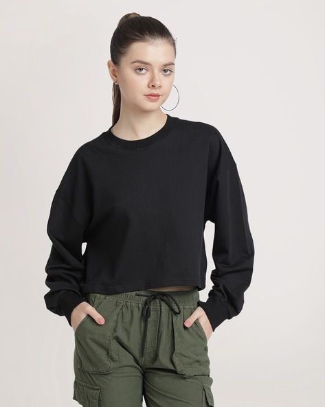 Black Oversized Cropped Sweatshirt