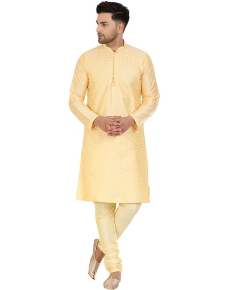 SKAVIJ Embroidered Mandarin Collar Kurta Pyjama Set