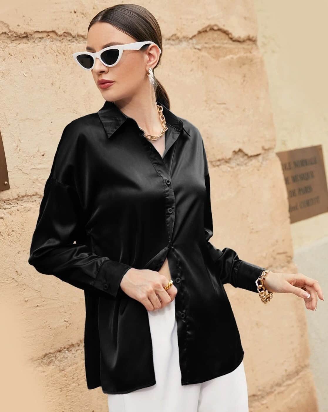black satin ladies shirt