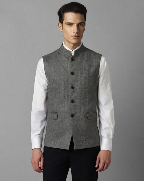 Grey Thread Embroidered Men's Nehru Jacket Set