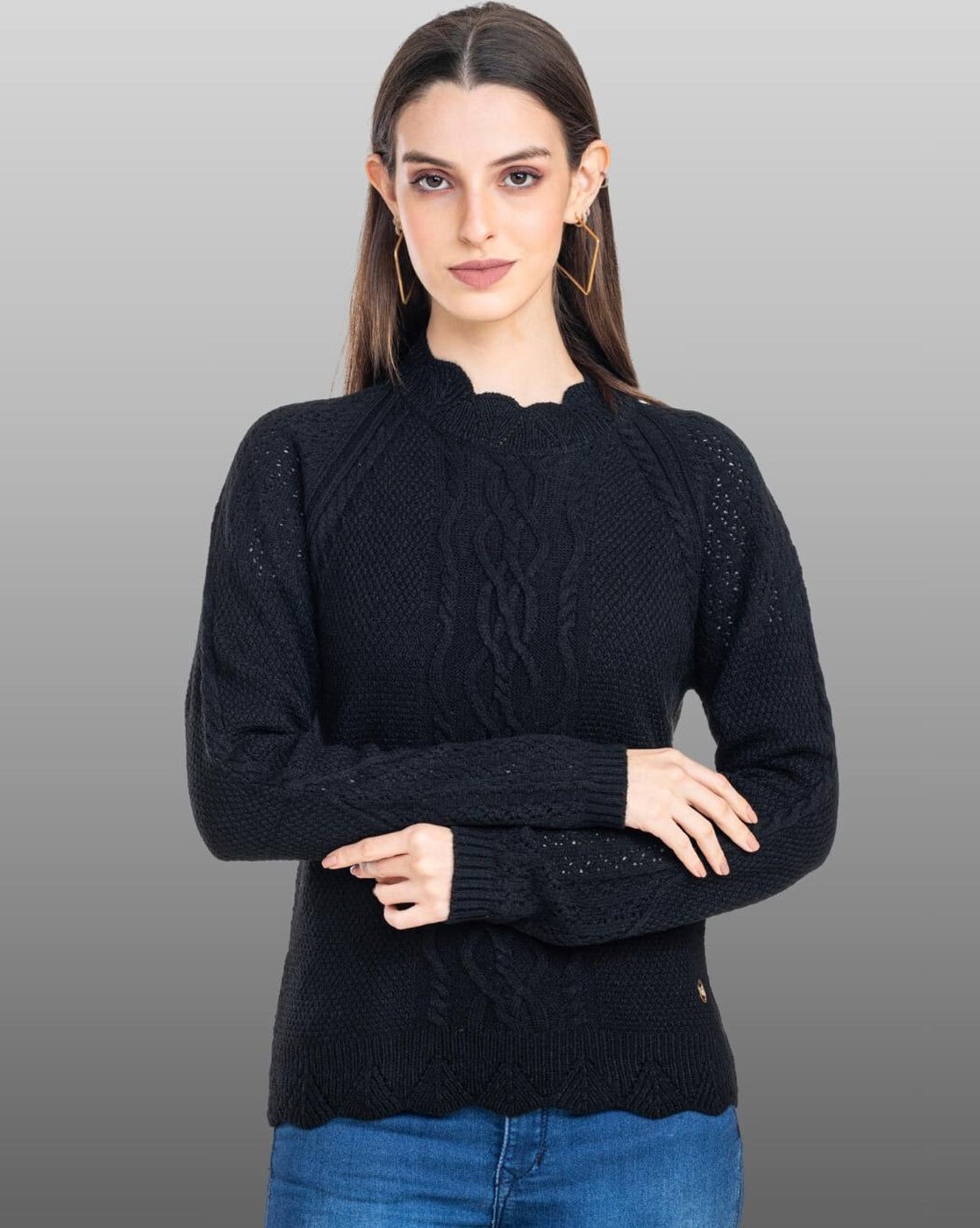 Cowl-Neck Pullover Sweater with Ribbed Sleeves