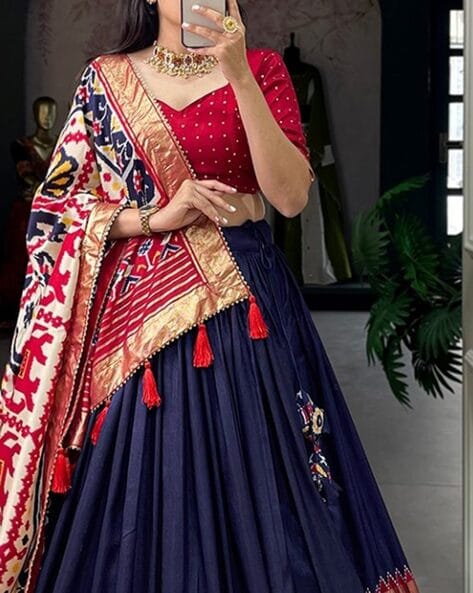 Pristine Navy Blue Floral Print Lehenga Choli -