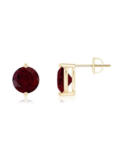 9ct Yellow Gold Round Garnet Rubover Studs - JewelWork