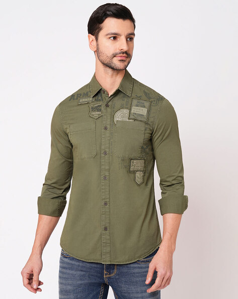 Buy Bottle Green Contrast Stitch Urban Shirt for Men Online in India  -Beyoung