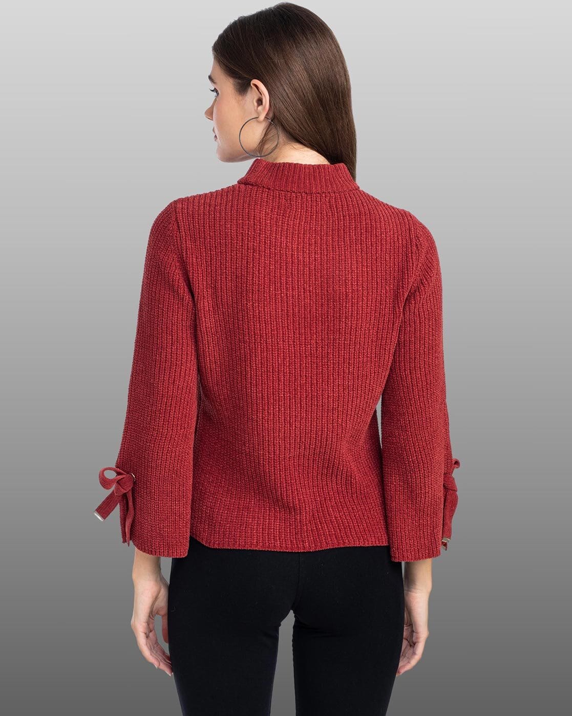 Cowl-Neck Pullover Sweater with Ribbed Sleeves