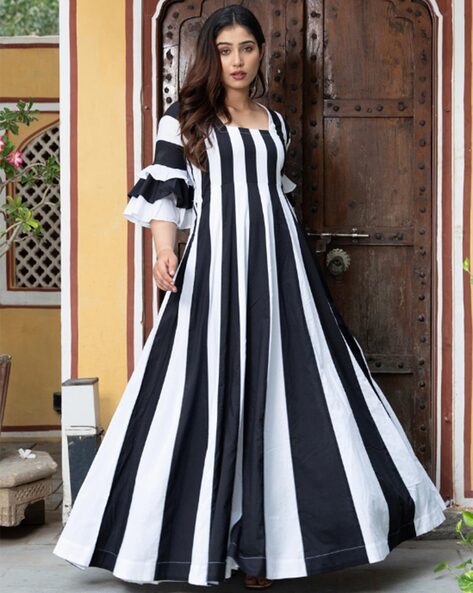 Forever Glam Women Striped V Neck Maxi White Dress - Selling Fast at  Pantaloons.com