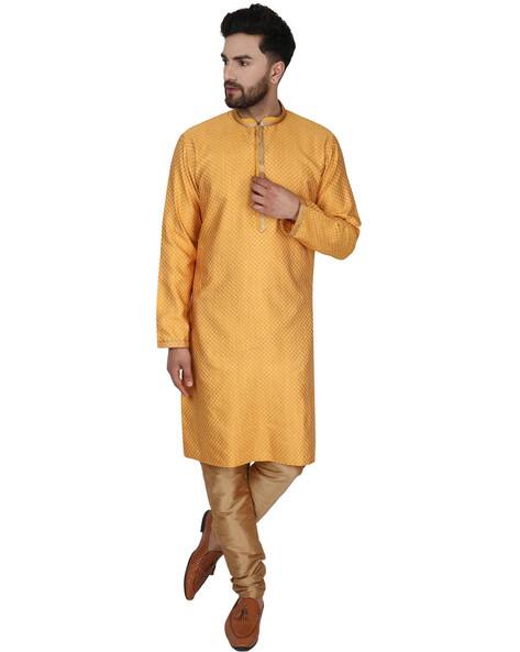 SKAVIJ Woven Mandarin Collar Kurta Pyjama Set