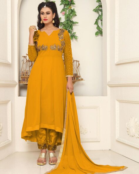 Women Embroidered Semi-Stiched Straight Dress Material Price in India