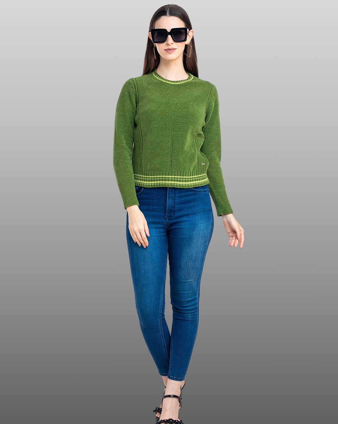 Cowl-Neck Pullover Sweater with Ribbed Sleeves