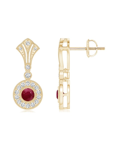 Ruby & Diamond Yellow Gold Drop Earrings | Bobbili Gems