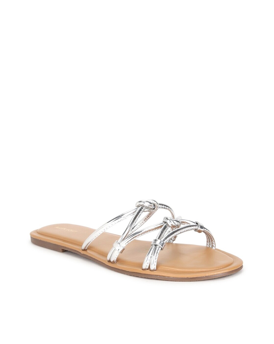 Pull&Bear strappy detail flat sandal in silver | ASOS