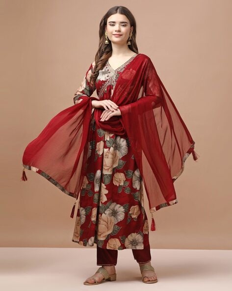 Maroon Kurta Suit Sets for Women by BERRYLICIOUS Online | Ajio.com