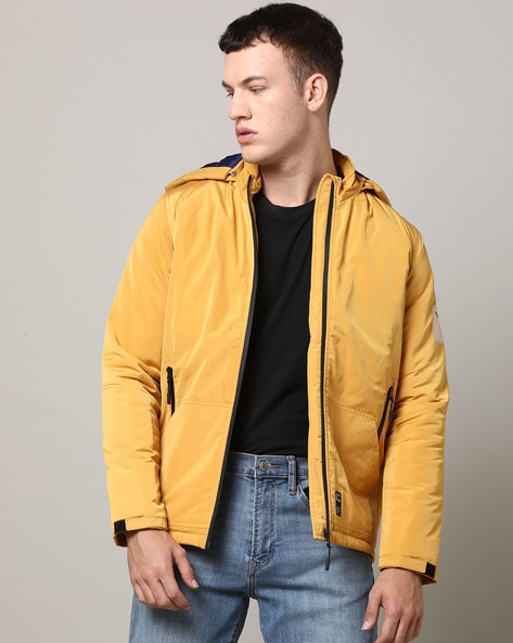 Men White & Yellow ColorBlock Puffer Jacket