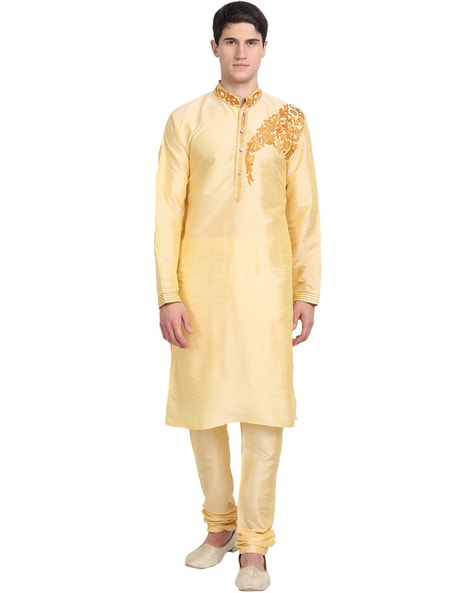 Buy Gold 2 Piece Ethnic Suit for Men by SKAVIJ Online Ajio