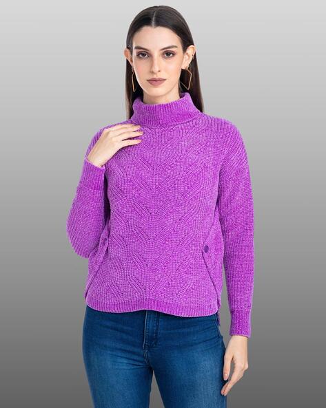 Cowl-Neck Pullover Sweater with Ribbed Sleeves