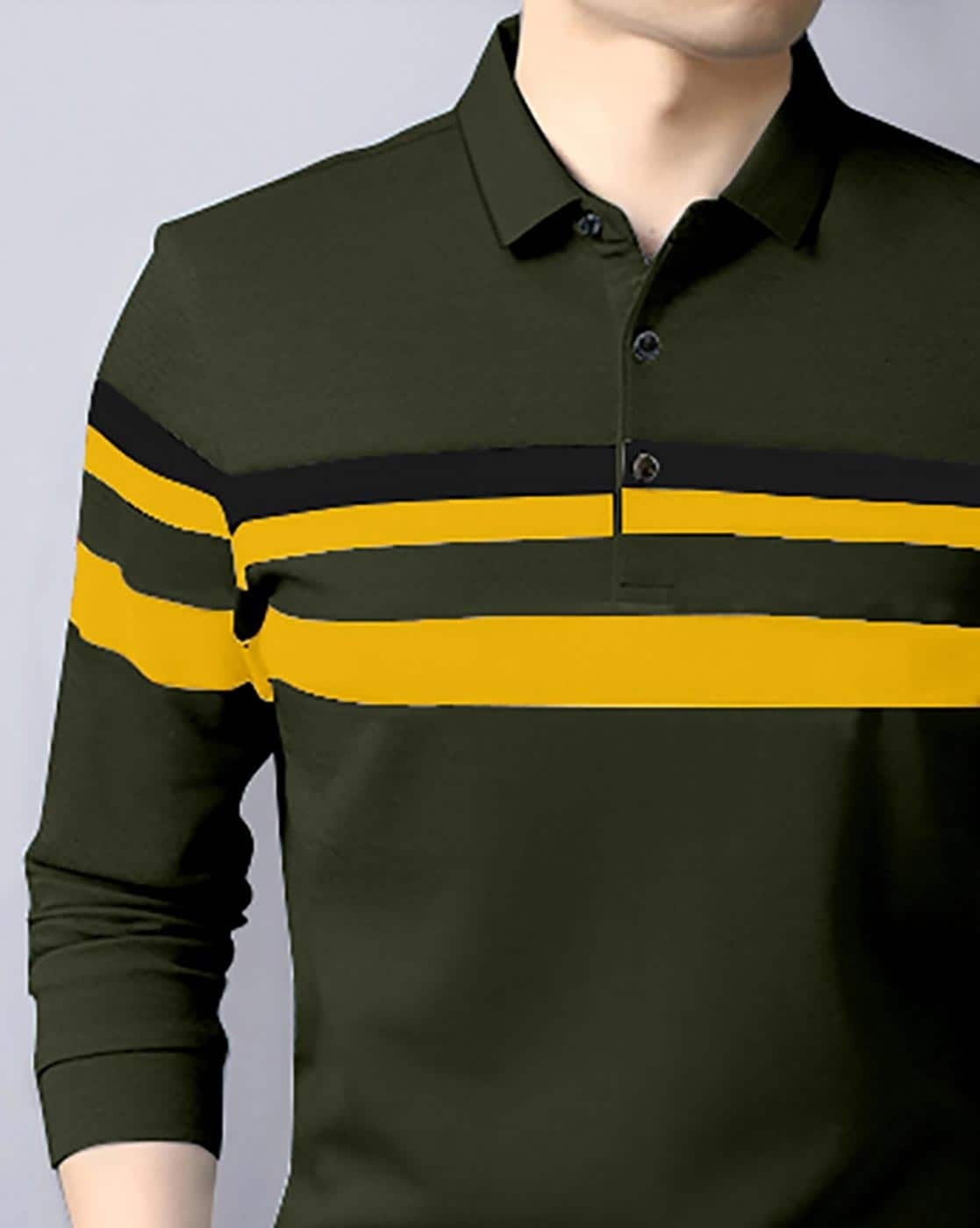 yellow shirt with green sleeves