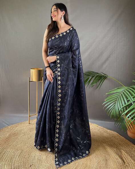 Buy Black Georgette Banarasi Saree with Silver Buta Online in USA – Pure  Elegance