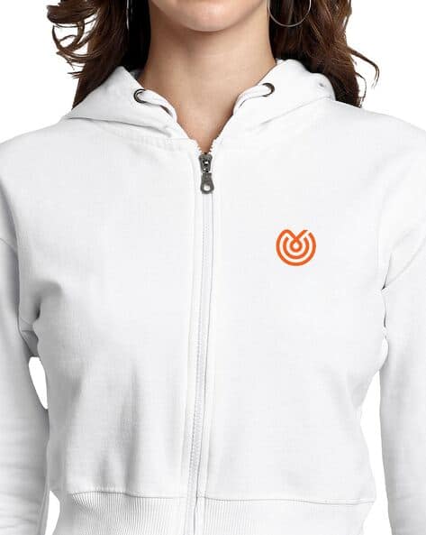 Women Printed Crop Hoodie with Zip-Front
