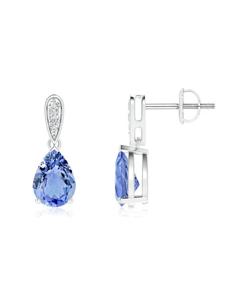 Stunning Tanzanite & Diamond 2-Stone Studs Earrings in 14k Gold