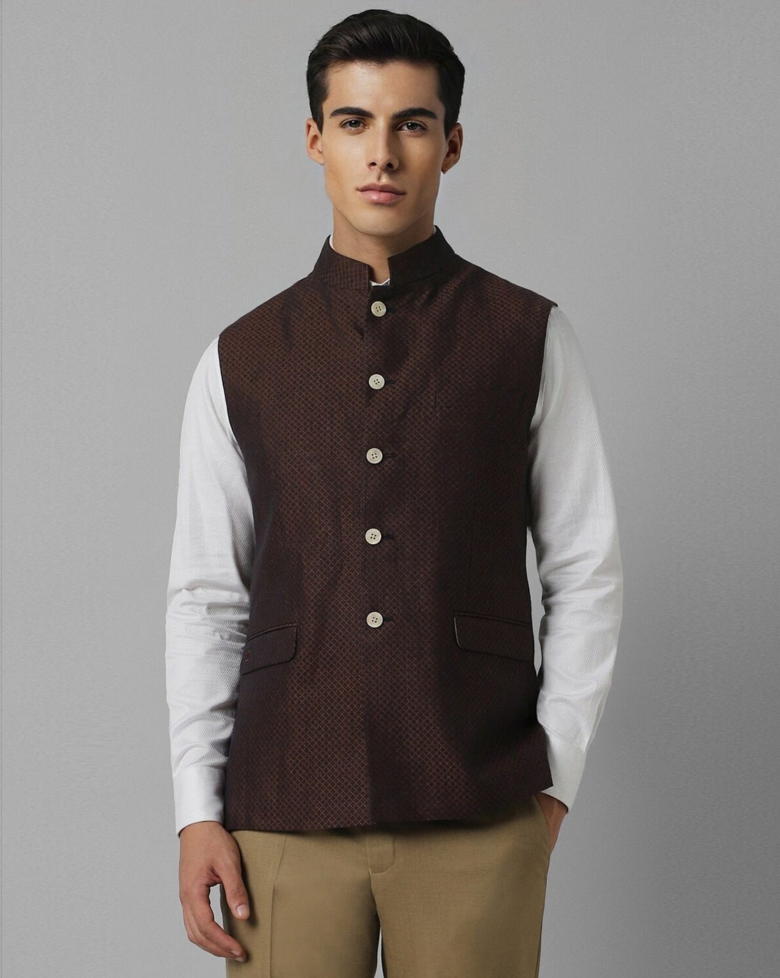 Buy LOUIS PHILIPPE Mens Mao Collar Solid Nehru Jacket | Shoppers Stop