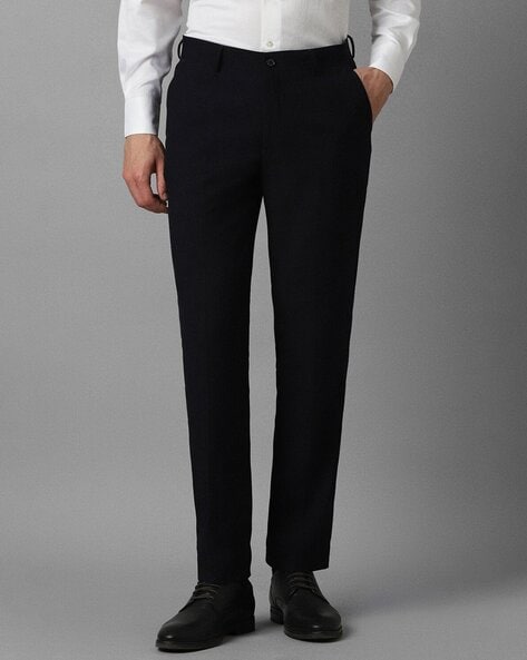 Buy Men Navy Solid Slim Fit Trousers Online - 741510 | Van Heusen