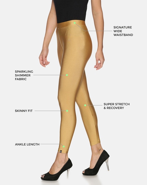 Gold color shimmer leggings best sale