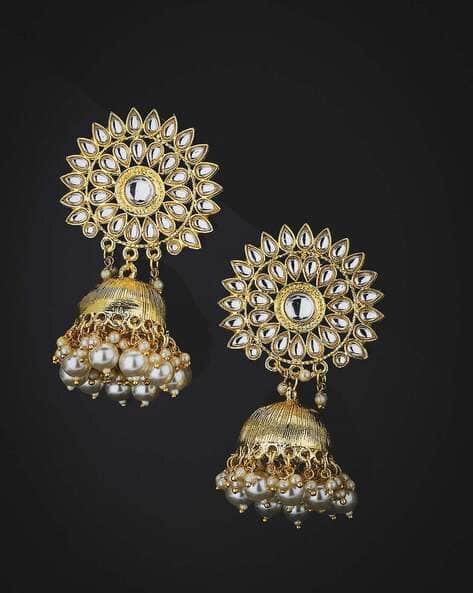 CARLTON LONDON — Women Gold-Plated Stone-Studded Jhumkas