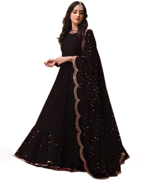 Black Floral Indian Anarkali Dress – pacificexportsimports