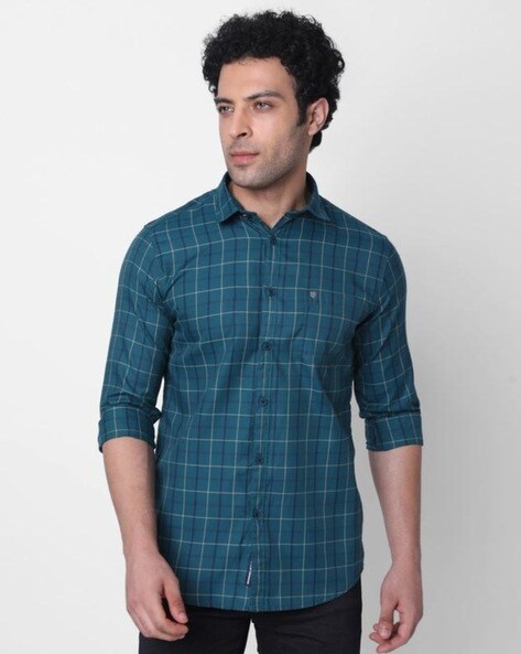 Buy Oxemberg Men Green & Blue Slim Fit Checked Casual Shirt - Shirts for  Men 1755362 | Myntra