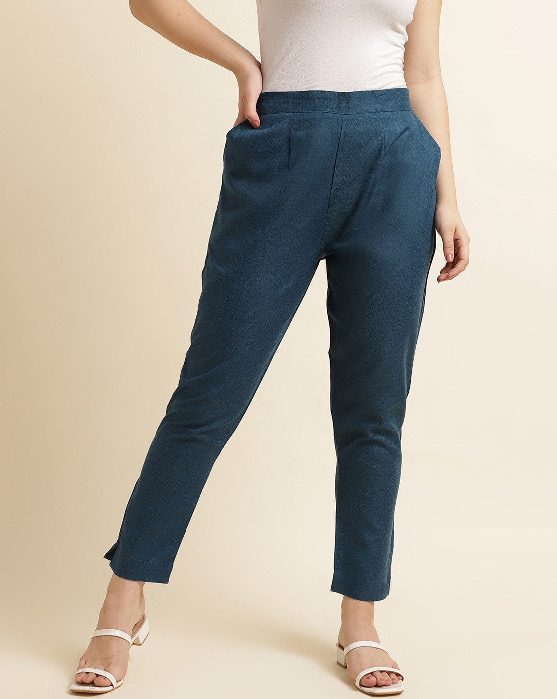 Buy Teal Trousers & Pants for Women by FABCLUB Online