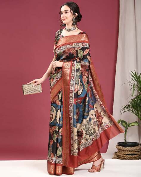 Pen Kalamkari Tussar Silk - Beige Brown – Panache-The Desi Creations