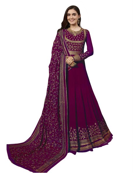 Georgette Red Desi Look Anarkali Semi Dress Material at Rs 1950/piece in  Surat