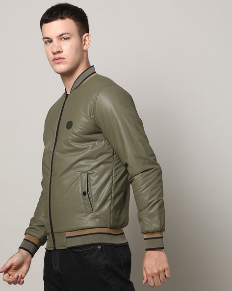 Shop Green Bomber Leather Motorcycle Jacket for Men - Wearostrich.com