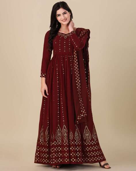 Buy Shamita Shetty Trendy Party Wear Anarkali Suit in Maroon – Empress  Clothing