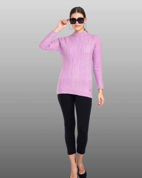 Cowl-Neck Pullover Sweater with Ribbed Sleeves