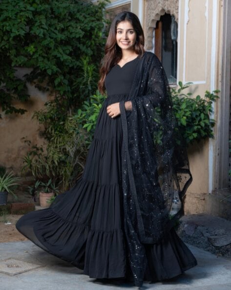 Buy Libas Black Embroidered Ethnic Motifs A Line Dress - Ethnic Dresses for  Women 10842022 | Myntra