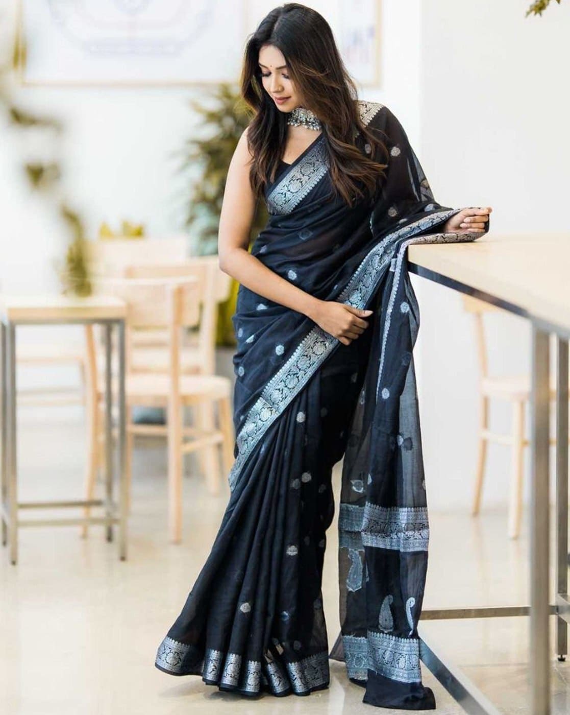 Bandish Chanderi black Saree – rushmefashions.com