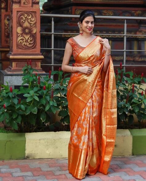 Felicitous Orange Soft Banarasi Silk Saree With Enchanting Blouse Piec –  LajreeDesigner