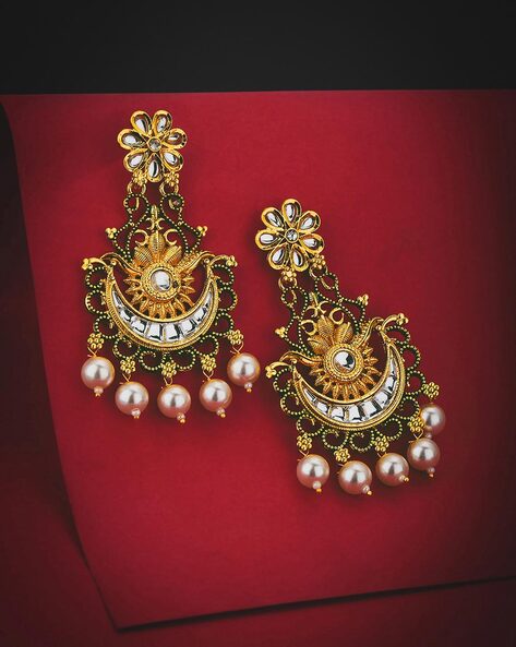 Flipkart.com - Buy RUBANS 22K Gold Plated Handcrafted Faux Ruby Stone with  Pearls Peacock Chandbali Earrings Alloy Chandbali Earring Online at Best  Prices in India