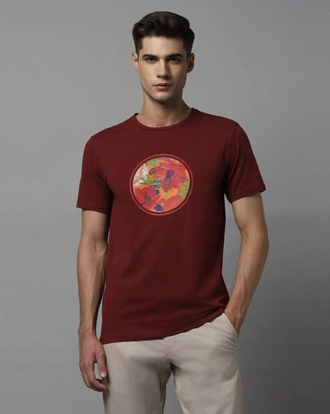 ALLEN SOLLY Men Graphic Print Slim Fit Crew-Neck T-Shirt