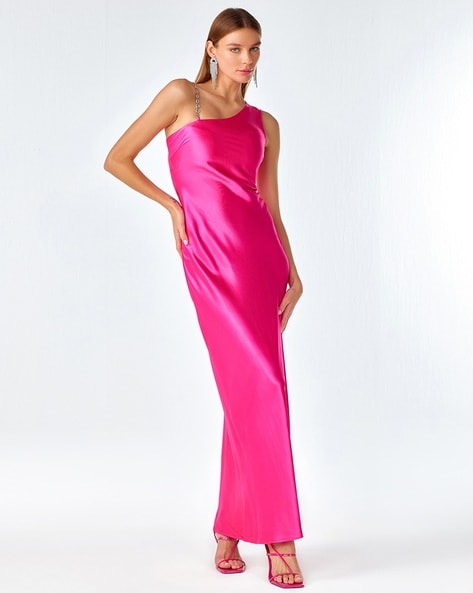 Jersey Crepe Ruched One Shoulder Maxi Dress | Karen Millen