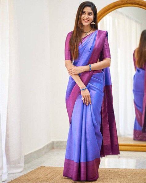 Buy Dual Shaded Lovely Purple Saree with pleated satin border | Purple saree,  Saree color combinations, Saree wearing styles