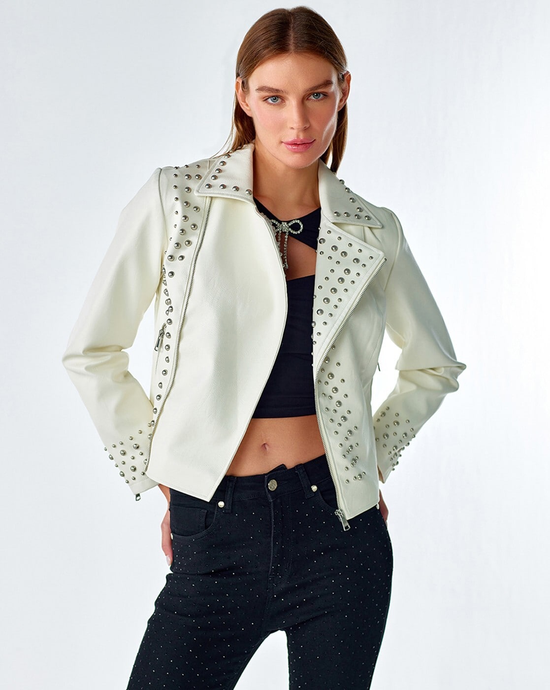 Ivory leather 2024 jacket womens