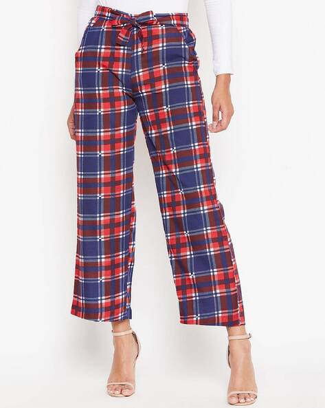 High Waist Checkered Trousers - Grey/Brown/Multi - Just $7