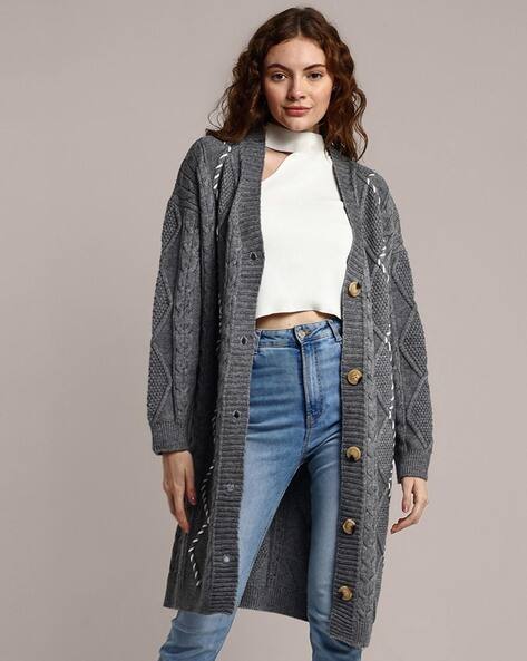 Women Knitted Cardigan with Button-Down Details
