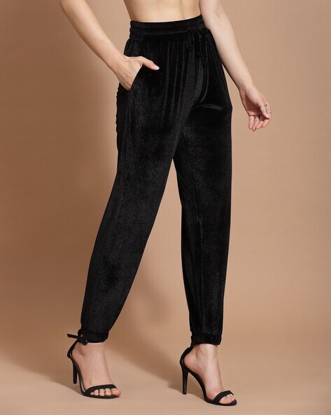 Wide velvet trousers - Black - Ladies | H&M IN