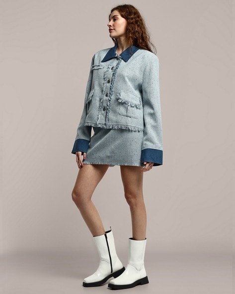 Denim jacket and skirt set hotsell