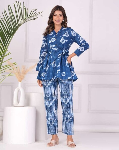 Buy PRINTED TWO PIECE BLUE CO-ORD SET for Women Online in India