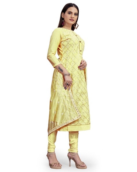 Women Embroidered Unstitched Kurta Bottom Dress Material Price in India